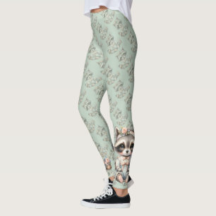 Vintage Dressed Cottagecore Racoon Pastel Leggings