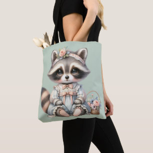 Vintage Dressed Cottagecore Racoon Pastel Tote Bag
