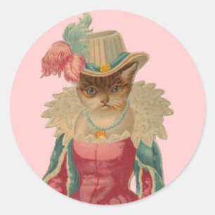 Vintage Dressy Cat Classic Round Sticker