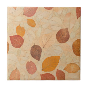 Vintage Dried Fall Leaves Gold Orange Red Brown Tile