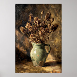 Vintage Dried Flowers Vase Still Life Poster