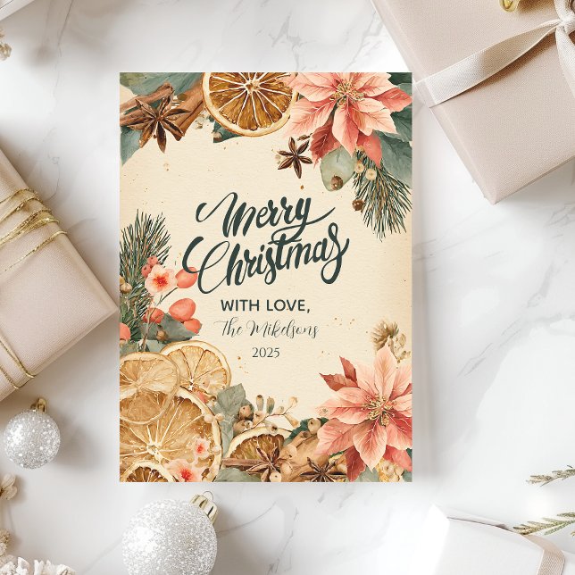 Vintage Dried Orange Merry Christmas Holiday Card (Creator Uploaded)