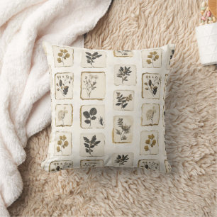 Vintage dried pressed wildflowers herbal botanical cushion