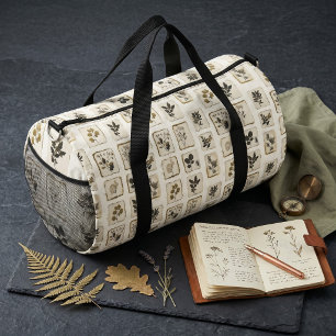Vintage dried pressed wildflowers herbal botanical duffle bag