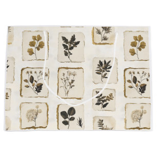 Vintage dried pressed wildflowers herbal botanical large gift bag