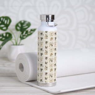 Vintage dried pressed wildflowers herbal botanical water bottle