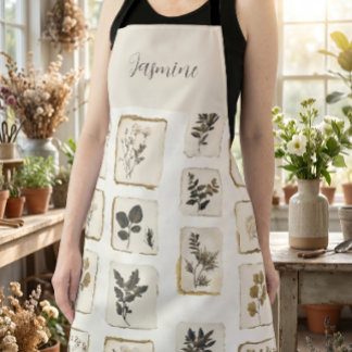 Vintage dried pressed wildflowers Name Monogram  Apron