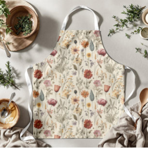Vintage Dried Wildflower Burgundy Pink Yellow Apron