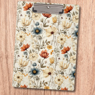 Vintage Dried Wildflower Navy Terracotta Clipboard