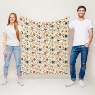 Vintage Dried Wildflower Navy Terracotta Fleece Blanket