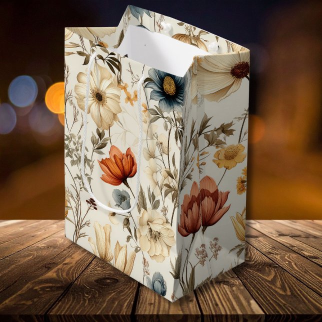 Vintage Dried Wildflower Navy Terracotta Medium Gift Bag (Creator Uploaded)