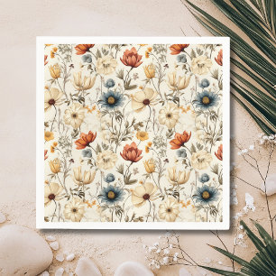 Vintage Dried Wildflower Navy Terracotta Napkin