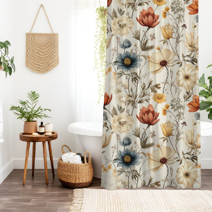 Vintage Dried Wildflower Navy Terracotta Shower Curtain