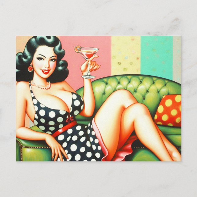 Vintage Drink Girl Postcard (Front)