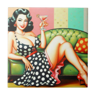 Vintage Drink Girl Tile