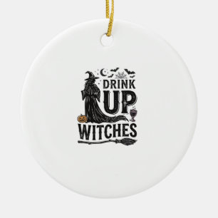 Vintage Drink Up Witches Halloween Shirt Design_1 Ceramic Tree Decoration