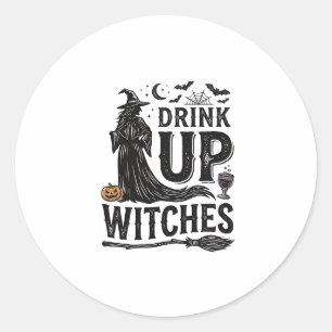 Vintage Drink Up Witches Halloween Shirt Design_1 Classic Round Sticker