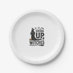 Vintage Drink Up Witches Halloween Shirt Design_1 Paper Plate
