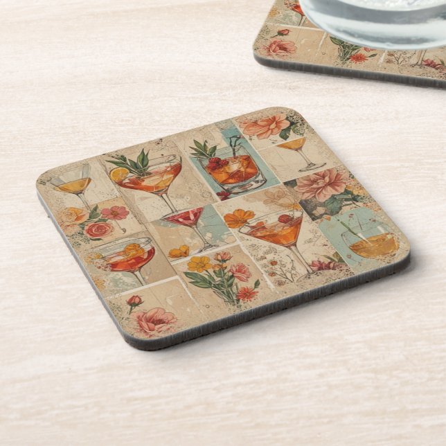 Vintage drinks and flowers coaster (Left Side)