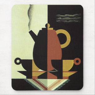 Vintage Drinks Beverages Coffee Pot with Cups Mouse Pad