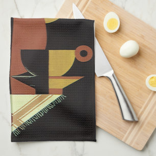 Vintage Drinks Beverages Coffee Pot with Cups Tea Towel