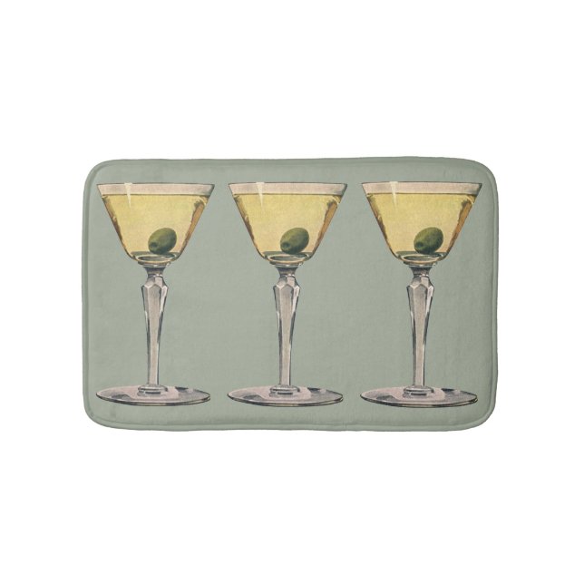 Vintage Drinks Beverages, Martini Olive Cocktail Bath Mat (Front)
