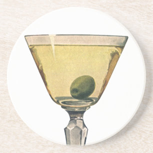 Vintage Drinks Beverages, Martini Olive Cocktail Coaster
