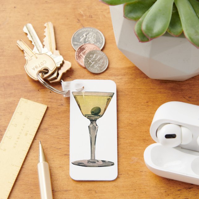 Vintage Drinks Beverages, Martini Olive Cocktail Key Ring (Desk)
