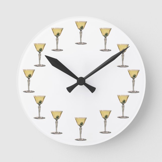 Vintage Drinks Beverages, Martini Olive Cocktail Round Clock (Front)