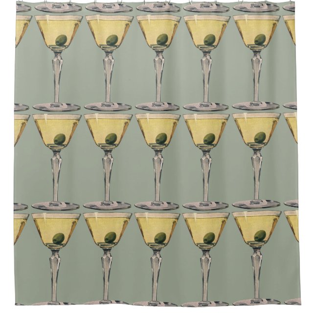 Vintage Drinks Beverages, Martini Olive Cocktail Shower Curtain (Front)