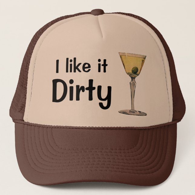 Vintage Drinks Beverages, Martini Olive Cocktail Trucker Hat (Front)