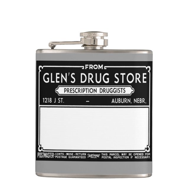 Vintage Drugstore Label Hip Flask (Front)