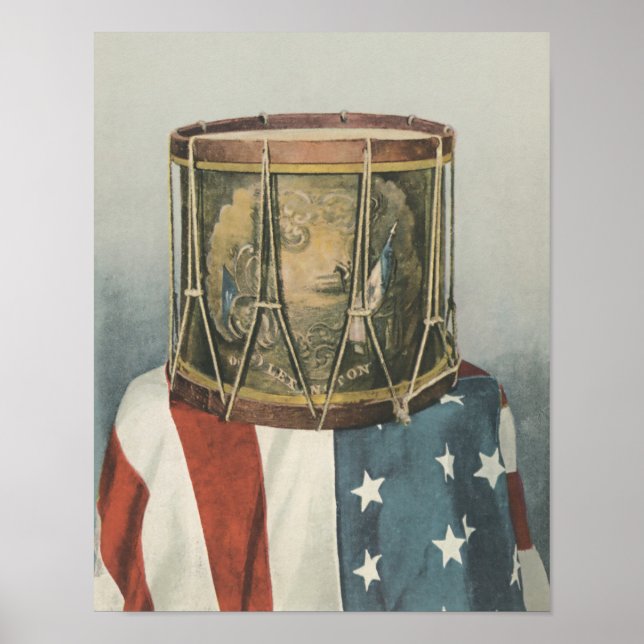 Vintage Drum Music Art Print Drummer Flag Military (Front)