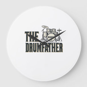 Vintage Drumfather Drummer Quote Vector Design_1 Large Clock