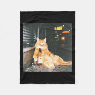 Vintage Drunk Cat Meme In Night Street Funny Cat L Fleece Blanket