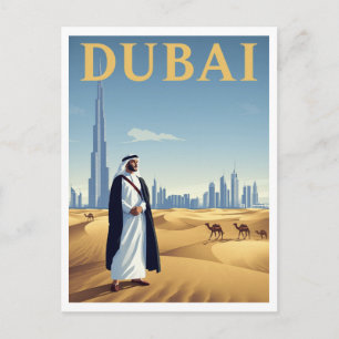 Vintage Dubai Skyline Desert Travel Postcard