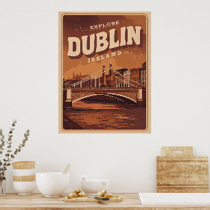Vintage Dublin city, Ireland republic travel gifts Poster
