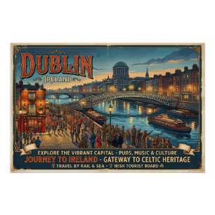 Vintage Dublin Ireland Travel Poster