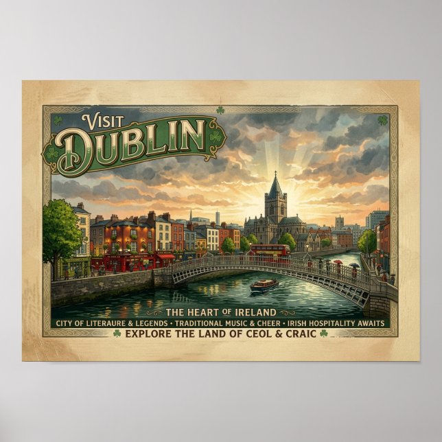 Vintage Dublin Travel Poster (Front)