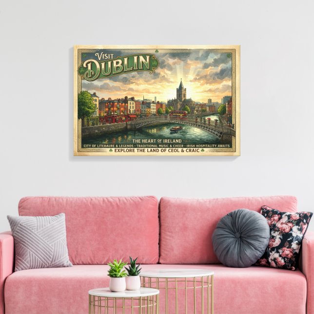 Vintage Dublin Travel Poster Canvas Print (Insitu(LivingRoom))