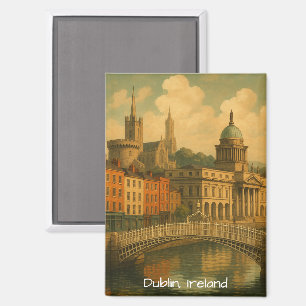 Vintage Dublin Travel Retro Ireland City Artwork Magnet
