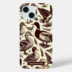 Vintage Duck and Goose Pattern iPhone 15 Case