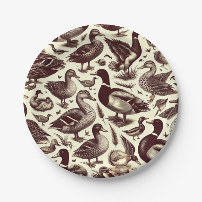 Vintage Duck and Goose Pattern Paper Plate (Front)