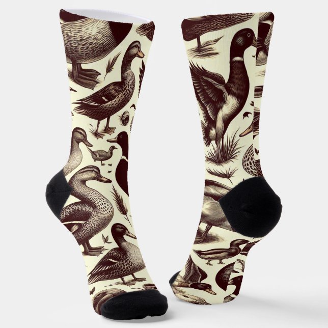 Vintage Duck and Goose Pattern Socks (Angled)