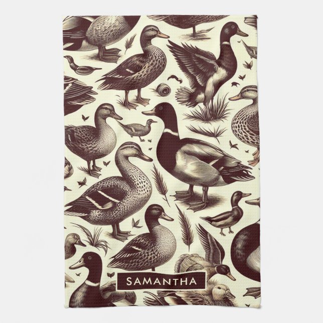 Vintage Duck and Goose Pattern Tea Towel (Vertical)