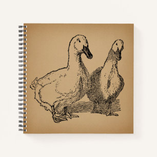 Vintage Duck Art Two Ducks Illustration Notebook