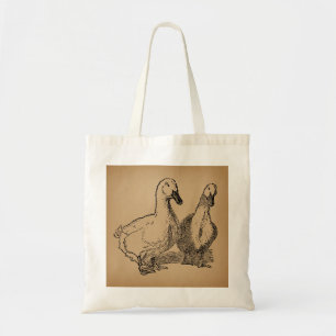 Vintage Duck Art Two Ducks Illustration Tote Bag