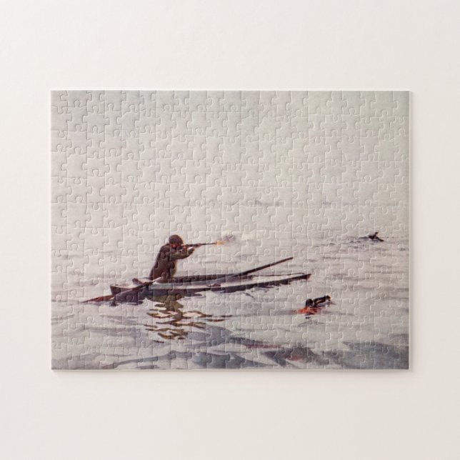 Vintage Duck Hunter Sea Kayak Rifle Jigsaw Puzzle (Horizontal)
