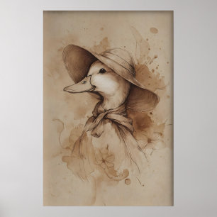 Vintage Duck Portrait Art Print, Easter Minimalist Poster