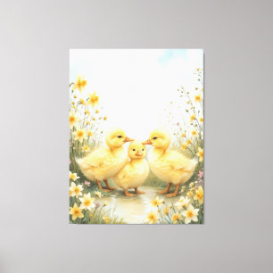 Vintage Duckling Trio Pastel Art  Canvas Print
